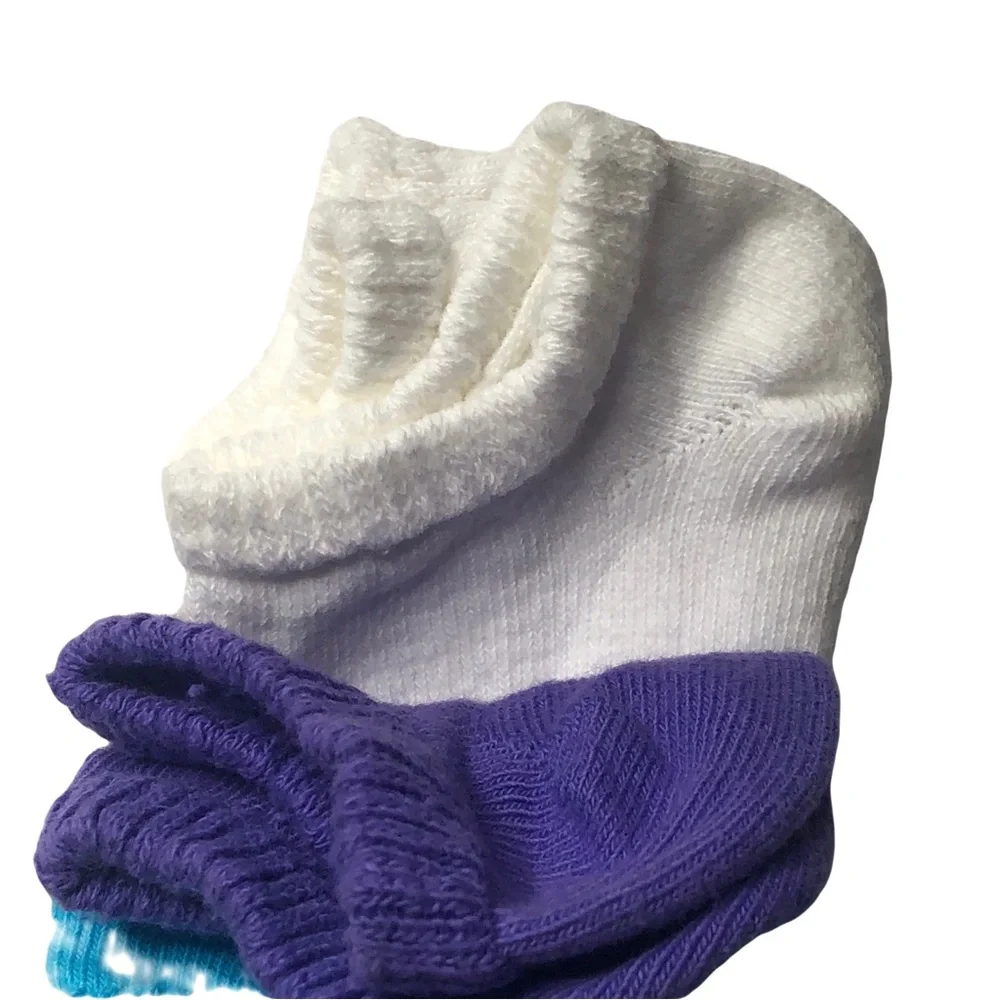 Gildan Smart Basics Girls Four pair no show socks Turquoise Purple and White